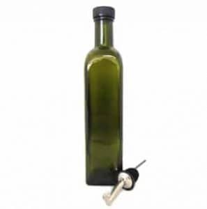 Olive Oil Dispenser with Stainless Steel Flip-Top Pourer Square Dark Green 500ml nicebottles